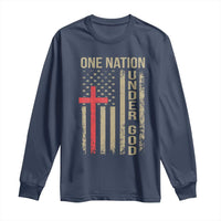 Funny One Nation Under God Long Sleeve Shirt 4th Of July Patriotic Christian American Flag - Wonder Print Shop