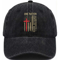Funny One Nation Under God Washed Cotton Baseball Cap 4th Of July Patriotic Christian American Flag
