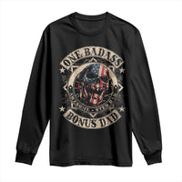 Funny One Badass Bonus Dad Long Sleeve Shirt Awesome Step Dad Fathers Day American Flag Skull