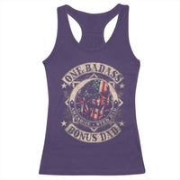 Funny One Badass Bonus Dad Racerback Tank Top Awesome Step Dad Fathers Day American Flag Skull