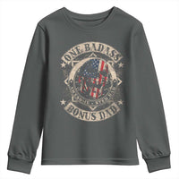 Funny One Badass Bonus Dad Youth Sweatshirt Awesome Step Dad Fathers Day American Flag Skull