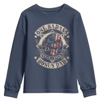 Funny One Badass Bonus Dad Youth Sweatshirt Awesome Step Dad Fathers Day American Flag Skull