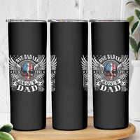 Funny One Badass Bonus Stepdad Skinny Tumbler Bonus Dad Fathers Day American Flag Skull