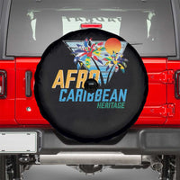 Funny Afro Caribbean Heritage Spare Tire Cover Caribbean Island Pride Flags Palm Tree - Wonder Print Shop