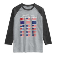 Historic Flags of The United States of America Raglan Shirt US History 4th of July