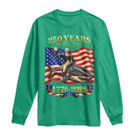 250 Years George Washington Riding Shark Long Sleeve Shirt Funny July 4th American Flag 1776 2026