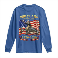 250 Years George Washington Riding Shark Long Sleeve Shirt Funny July 4th American Flag 1776 2026
