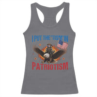 I Put The Tism In Patriotism Racerback Tank Top Raccoon Bald Eagle 4th of July USA