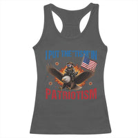I Put The Tism In Patriotism Racerback Tank Top Raccoon Bald Eagle 4th of July USA