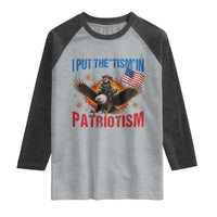 I Put The Tism In Patriotism Raglan Shirt Raccoon Bald Eagle 4th of July USA