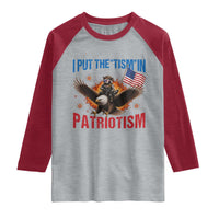 I Put The Tism In Patriotism Raglan Shirt Raccoon Bald Eagle 4th of July USA