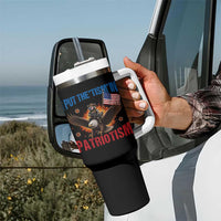 I Put The Tism In Patriotism Tumbler With Handle Raccoon Bald Eagle 4th of July USA