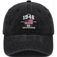 80th Birthday Washed Cotton Baseball Cap Vintage 1946 Limited Edition 80 Years Of Being Awesome USA Flag