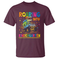 Roaring Into Kindergarten T Shirt Back to School Dinosaur T-Rex Monster Truck - Wonder Print Shop