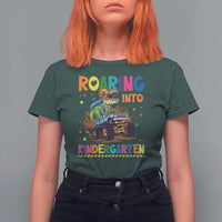 Roaring Into Kindergarten T Shirt For Women Back to School Dinosaur T-Rex Monster Truck - Wonder Print Shop