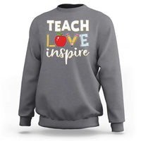 Inspirational Teacher Sweatshirt Teach Love Inspire Apple Pencil Ruler - Wonder Print Shop