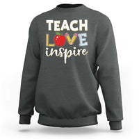 Inspirational Teacher Sweatshirt Teach Love Inspire Apple Pencil Ruler - Wonder Print Shop