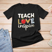 Inspirational Teacher T Shirt For Women Teach Love Inspire Apple Pencil Ruler - Wonder Print Shop