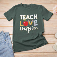 Inspirational Teacher T Shirt For Women Teach Love Inspire Apple Pencil Ruler - Wonder Print Shop