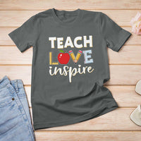 Inspirational Teacher T Shirt For Women Teach Love Inspire Apple Pencil Ruler - Wonder Print Shop