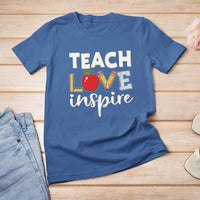 Inspirational Teacher T Shirt For Women Teach Love Inspire Apple Pencil Ruler - Wonder Print Shop