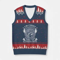 Funny I'm Chief Kickabitch From The Slapahoe Tribe V-Neck Knit Sweater Vest Native American Indigenous Racoon - Wonder Print Shop