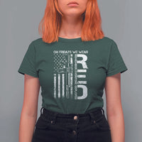 RED Friday T Shirt For Women On Friday We Wear Red Vintage American Flag Military Gun - Wonder Print Shop