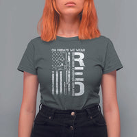 RED Friday T Shirt For Women On Friday We Wear Red Vintage American Flag Military Gun - Wonder Print Shop