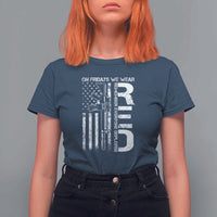 RED Friday T Shirt For Women On Friday We Wear Red Vintage American Flag Military Gun - Wonder Print Shop