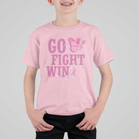 Breast Cancer Awareness T Shirt For Kid Go Pink Fight Cancer Win The Battle Pink Ribbon Butterfly - Wonder Print Shop