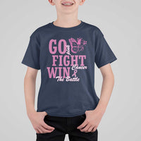 Breast Cancer Awareness T Shirt For Kid Go Pink Fight Cancer Win The Battle Pink Ribbon Butterfly - Wonder Print Shop