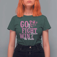 Breast Cancer Awareness T Shirt For Women Go Pink Fight Cancer Win The Battle Pink Ribbon Butterfly - Wonder Print Shop