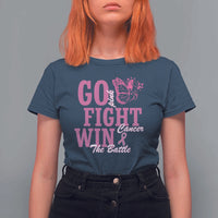 Breast Cancer Awareness T Shirt For Women Go Pink Fight Cancer Win The Battle Pink Ribbon Butterfly - Wonder Print Shop