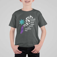 Suicide Prevention Awareness T Shirt For Kid Through Every Dark Night There Is A Brighter Day Semicolon Sun Feathers - Wonder Print Shop