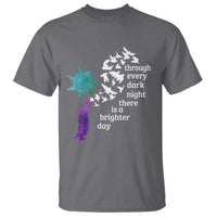 Suicide Prevention Awareness T Shirt Through Every Dark Night There Is A Brighter Day Semicolon Sun Feathers - Wonder Print Shop