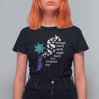 Suicide Prevention Awareness T Shirt For Women Through Every Dark Night There Is A Brighter Day Semicolon Sun Feathers - Wonder Print Shop