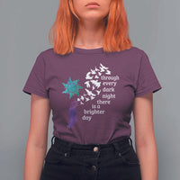 Suicide Prevention Awareness T Shirt For Women Through Every Dark Night There Is A Brighter Day Semicolon Sun Feathers - Wonder Print Shop