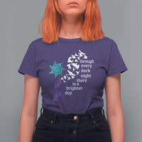 Suicide Prevention Awareness T Shirt For Women Through Every Dark Night There Is A Brighter Day Semicolon Sun Feathers - Wonder Print Shop