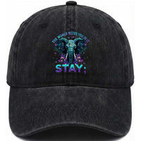 Suicide Prevention Awareness Washed Cotton Baseball Cap Stay The World Needs You In It Semicolon Elephant Flower
