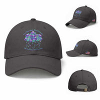 Suicide Prevention Awareness Baseball Cap Let The Rain Wash Away All The Pain Of Yesterday Flower Cloud Semicolon