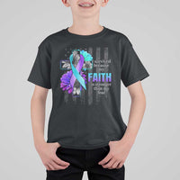 Suicide Prevention Awareness T Shirt For Kid I Survived Because My Faith Is Stronger Than My Fear Ribbon Flower USA Flag - Wonder Print Shop