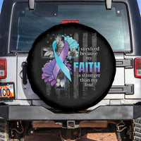 Suicide Prevention Awareness Spare Tire Cover I Survived Because My Faith Is Stronger Than My Fear Ribbon Flower USA Flag