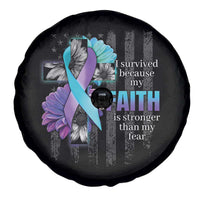Suicide Prevention Awareness Spare Tire Cover I Survived Because My Faith Is Stronger Than My Fear Ribbon Flower USA Flag