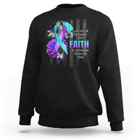 Suicide Prevention Awareness Sweatshirt I Survived Because My Faith Is Stronger Than My Fear Ribbon Flower USA Flag - Wonder Print Shop