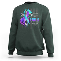 Suicide Prevention Awareness Sweatshirt I Survived Because My Faith Is Stronger Than My Fear Ribbon Flower USA Flag - Wonder Print Shop