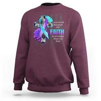 Suicide Prevention Awareness Sweatshirt I Survived Because My Faith Is Stronger Than My Fear Ribbon Flower USA Flag - Wonder Print Shop
