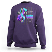 Suicide Prevention Awareness Sweatshirt I Survived Because My Faith Is Stronger Than My Fear Ribbon Flower USA Flag - Wonder Print Shop