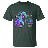 Suicide Prevention Awareness T Shirt I Survived Because My Faith Is Stronger Than My Fear Ribbon Flower USA Flag - Wonder Print Shop