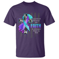 Suicide Prevention Awareness T Shirt I Survived Because My Faith Is Stronger Than My Fear Ribbon Flower USA Flag - Wonder Print Shop