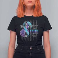 Suicide Prevention Awareness T Shirt For Women I Survived Because My Faith Is Stronger Than My Fear Ribbon Flower USA Flag - Wonder Print Shop